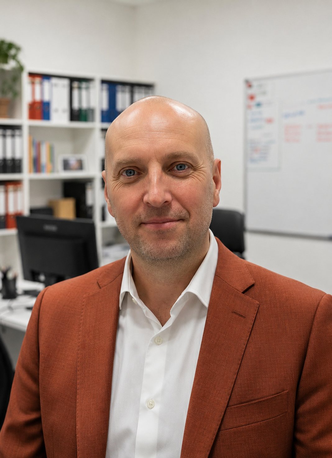 Andrew Sills, project management trainer, in a training room.